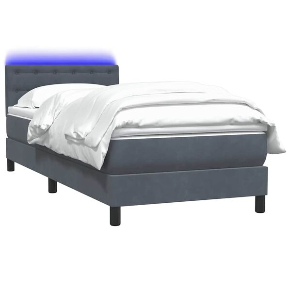 vidaXL Cama box spring c/ colch&atilde;o e LED cinza-escuro 80x210 cm veludo
