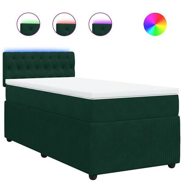 vidaXL Cama com molas/colch&atilde;o 90x190 cm veludo verde-escuro