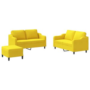 vidaXL 3 pcs conjunto de sof&aacute;s com almofad&otilde;es tecido amarelo-claro