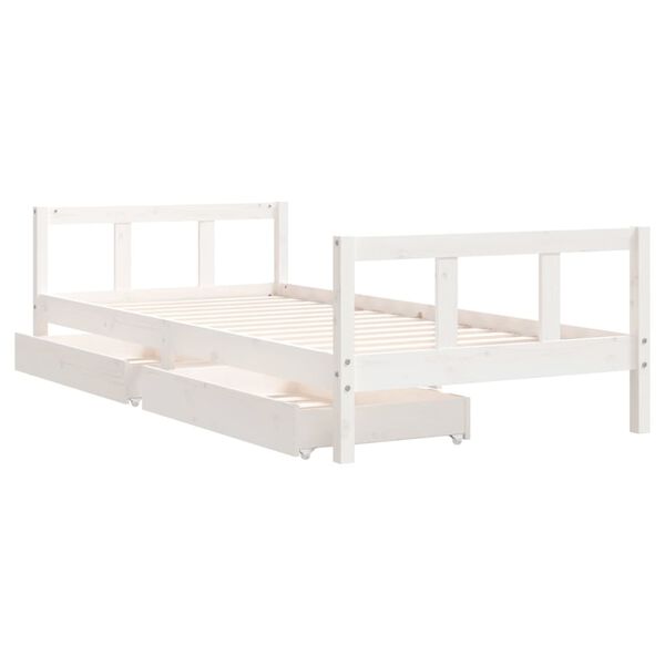 vidaXL Estrutura cama infantil c/ gavetas 90x200cm pinho maci&ccedil;o branco
