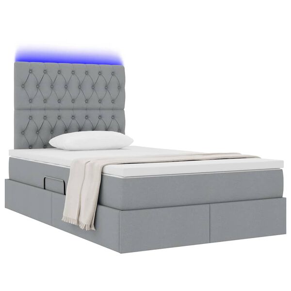 vidaXL Cama com arruma&ccedil;&atilde;o e LED Cinzento-claro 120 x 190 cm Poli&eacute;ster
