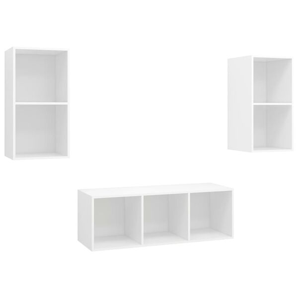 vidaXL 3 pcs conjunto de m&oacute;veis de TV contraplacado branco
