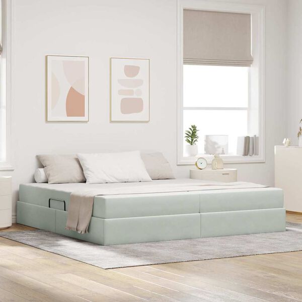 vidaXL Cama com arruma&ccedil;&atilde;o e colch&atilde;o Cinzento-claro 200 x 200 cm Veludo