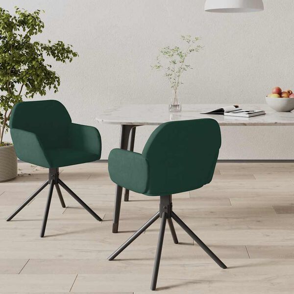 vidaXL Cadeiras de jantar giratorias 2 pcs veludo verde-escuro