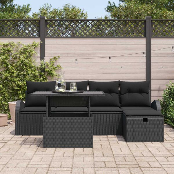 vidaXL Conjunto de Sof&aacute; de Jardim 6 pcs Preto Rattan Sint&eacute;tico