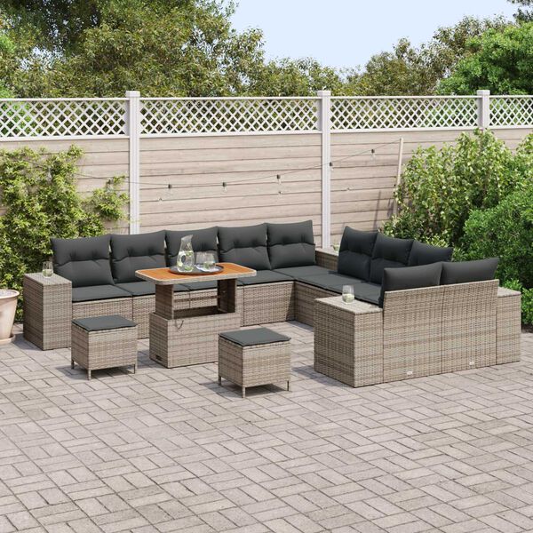 vidaXL Conjunto de Sof&aacute; de Jardim com almofada 13 pcs Cinzeto vime PE