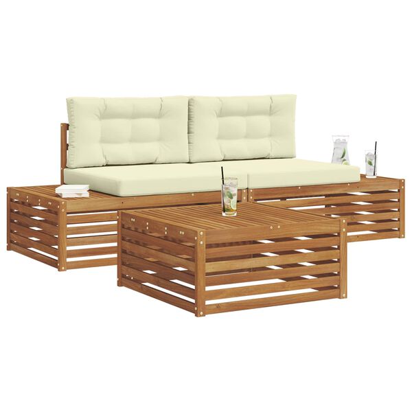 vidaXL Conjunto de Sof&aacute;s para Exterior 3 Pe&ccedil;a Natural e Creme