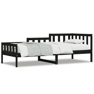 vidaXL Sof&aacute;-cama 90x190 cm madeira de pinho maci&ccedil;a preto