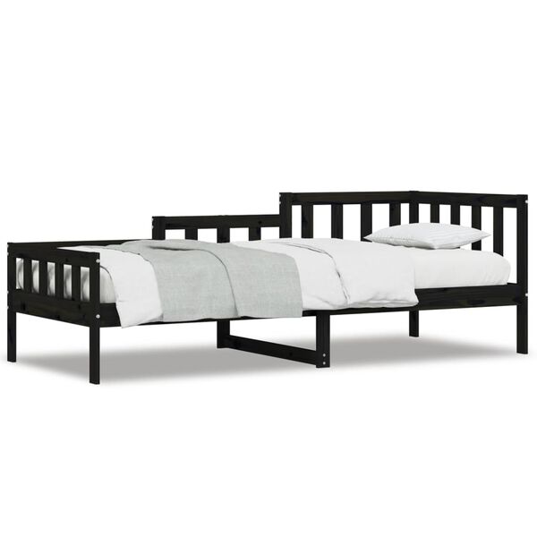 vidaXL Sof&aacute;-cama 90x190 cm madeira de pinho maci&ccedil;a preto