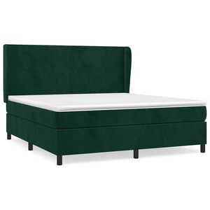 vidaXL Cama com molas/colch&atilde;o 160x200 cm veludo verde-escuro