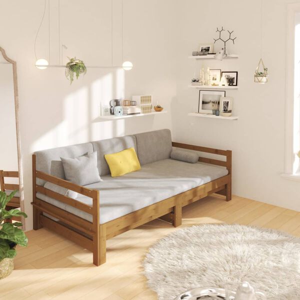 vidaXL Sof&aacute;-cama puxar 2x(80x200) cm pinho maci&ccedil;o castanho mel