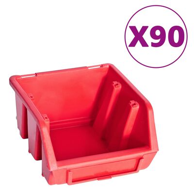 vidaXL 96 pcs Kit caixas arrumação com painéis parede vermelho e preto