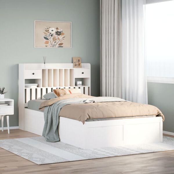 vidaXL Cama sem colchão 135x190 cm madeira de pinho maciça branco