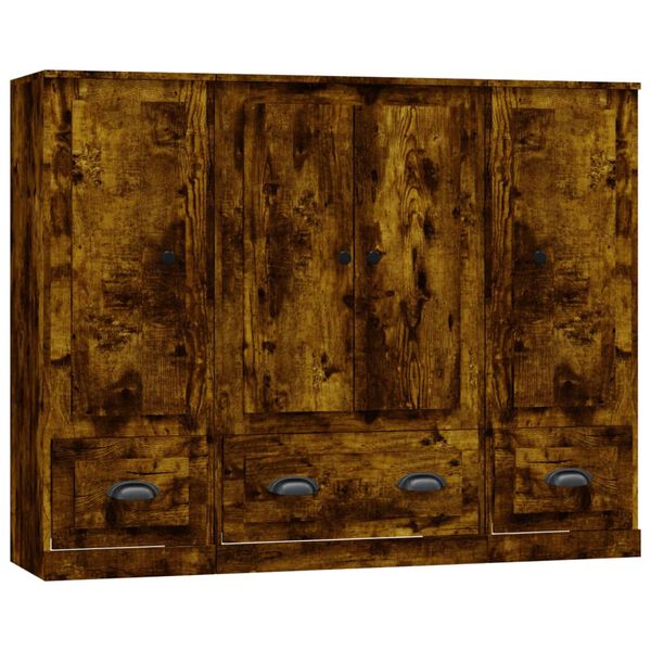 vidaXL Arm&aacute;rios altos 3 pcs derivados de madeira carvalho fumado