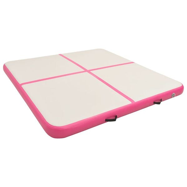 vidaXL Colch&atilde;o de gin&aacute;stica insufl&aacute;vel c/ bomba 200x200x15 cm PVC rosa