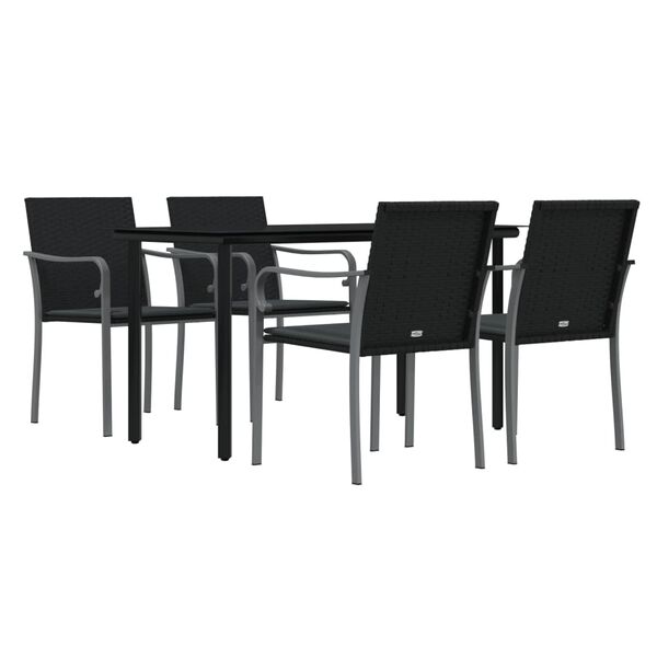 vidaXL 5 pcs conjunto de jantar p/ jardim c/ almofad&otilde;es vime PE e a&ccedil;o