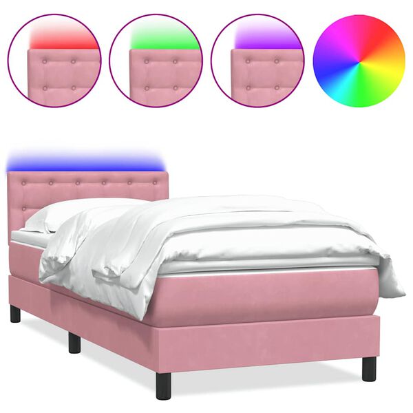 vidaXL Cama box spring c/ colch&atilde;o e LED rosa 90x220 cm veludo