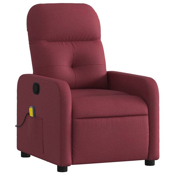 vidaXL Poltrona de massagens reclin&aacute;vel tecido vermelho tinto