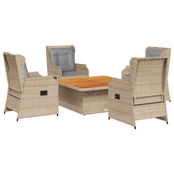 vidaXL 5 pcs conjunto lounge p/ jardim com almofad&otilde;es vime PE bege