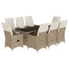 vidaXL 9 pcs conjunto de jantar p/ jardim com almofad&otilde;es vime PE bege