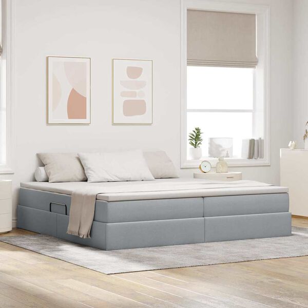 vidaXL Cama com arruma&ccedil;&atilde;o e colch&atilde;o Cinzento-claro 200 x 200 cm