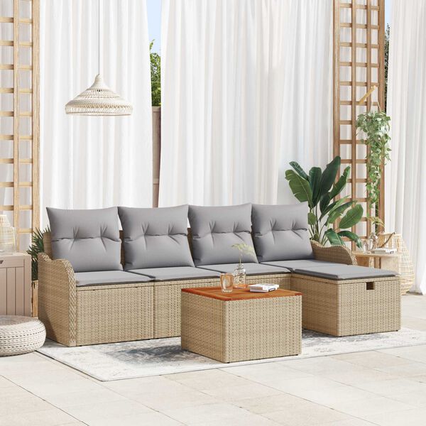 vidaXL Conjunto de Sof&aacute; de Jardim 6 pcs Bege Rattan Sint&eacute;tico