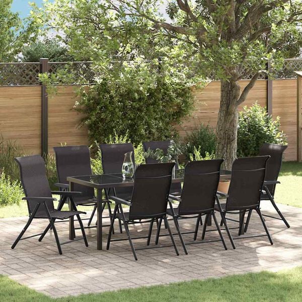 vidaXL Conjunto de Jantar para Jardim 9 pcs Caf&eacute; Preto