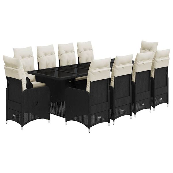 vidaXL 11 pcs conjunto de bistr&ocirc; p/ jardim c/ almofad&otilde;es vime PE preto