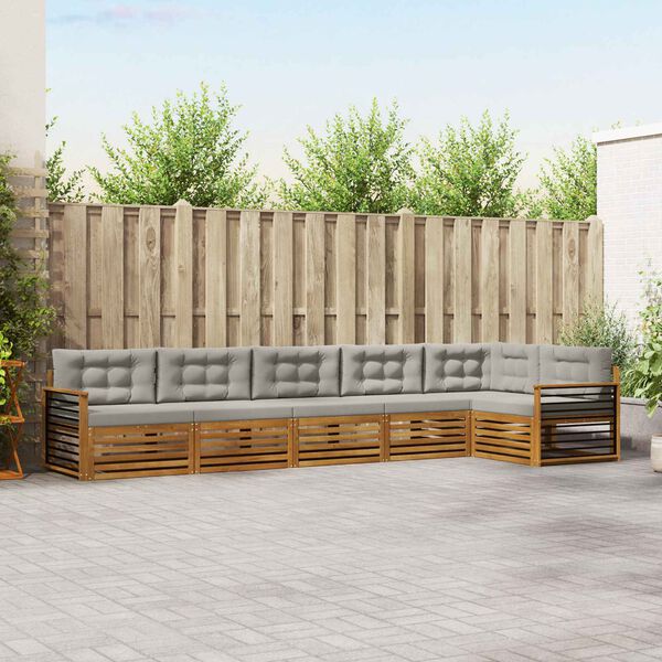 vidaXL Conjunto de Sof&aacute;s para Exterior 6 pcs Cinza Natural e Claro