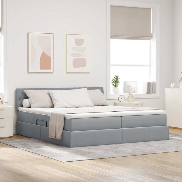 vidaXL Cama com Armazenamento com colch&atilde;o Cinzento-claro 200 x 200 cm