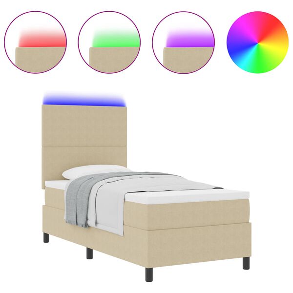 vidaXL Cama Box Spring LED Cinza Claro e Branco 100 x 200 cm