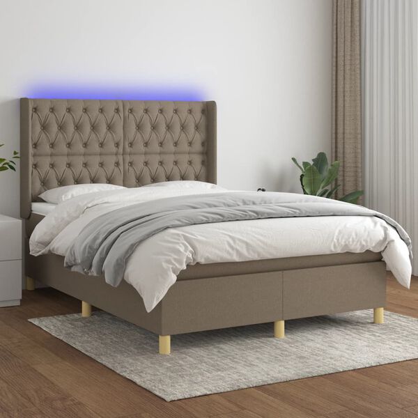 vidaXL Cama box spring colch&atilde;o/LED 140x190cm tecido cinza-acastanhado
