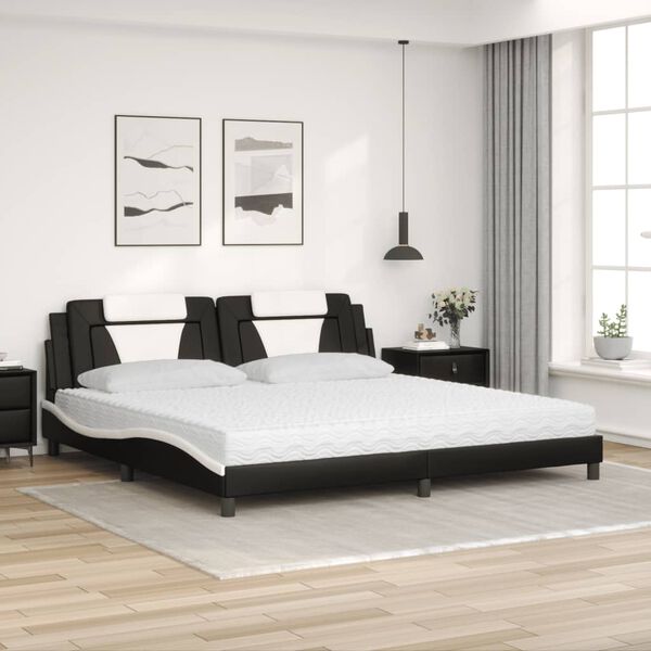 vidaXL Cama Viana com colchão 200x200 cm couro artificial preto e branco