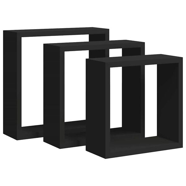 vidaXL Prateleiras de parede em forma de cubo 3 pcs MDF preto