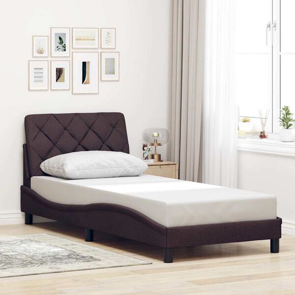 vidaXL Estrutura de cama sem colch&atilde;o 90x200 cm tecido castanho-escuro