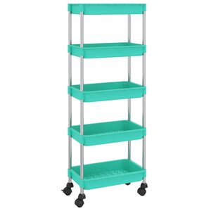 vidaXL Carrinho cozinha 5 prateleiras ferro/ABS 42x29x128 cm turquesa
