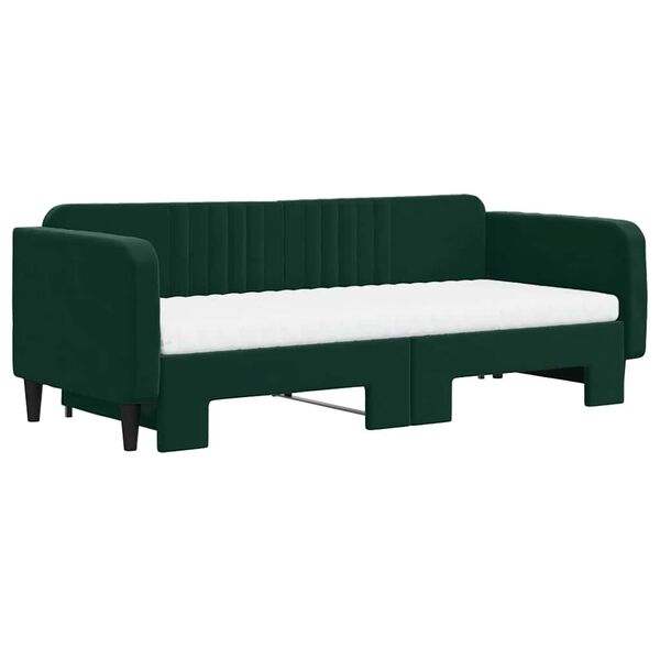 vidaXL Sof&aacute;-cama c/ gavet&atilde;o e colch&otilde;es 90x200cm veludo verde-escuro