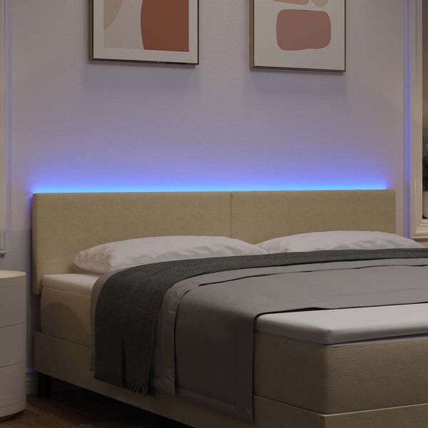 vidaXL Cabeceira LED com cabeceira Manual Cinza Verde 180 cm Poli&eacute;ster