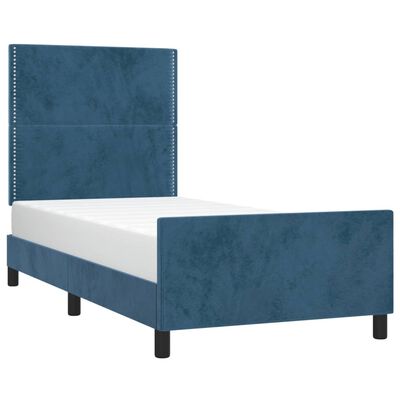 vidaXL Estrutura de cama c/ cabeceira 90x200 cm veludo azul-escuro