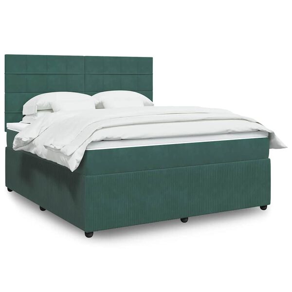 vidaXL Cama com molas/colch&atilde;o 180x200 cm veludo verde-escuro