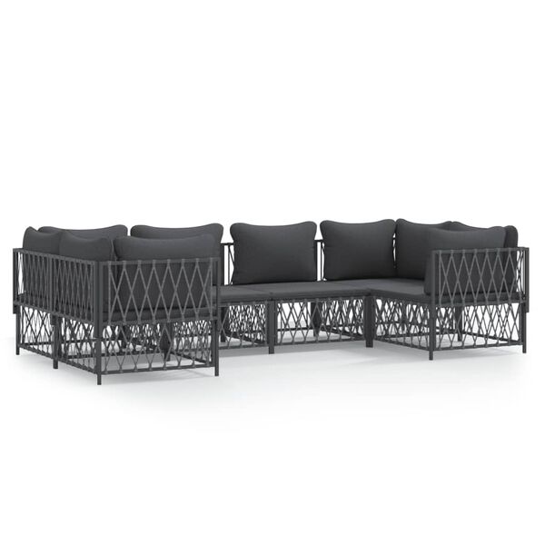 vidaXL 6 pcs conjunto lounge de jardim com almofad&otilde;es a&ccedil;o antracite