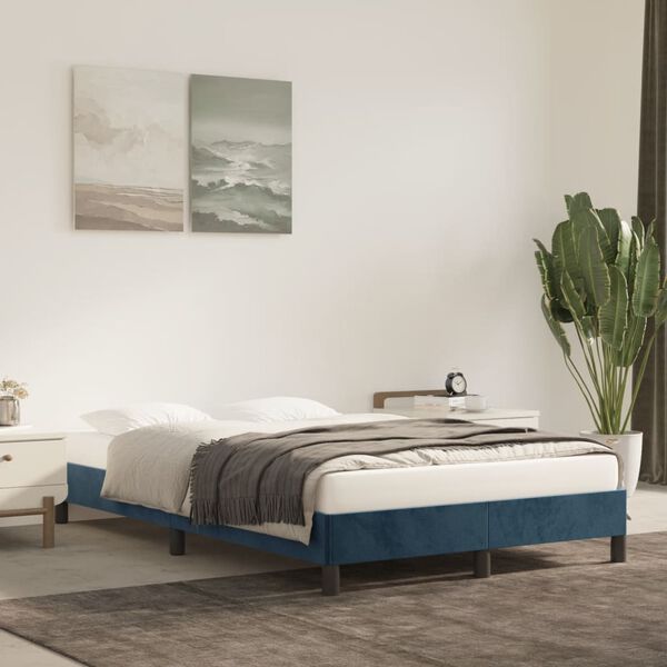 vidaXL Estrutura de cama com colchão azul escuro 120x190 cm Veludo