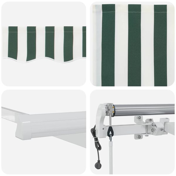 vidaXL Toldo Retr&aacute;til Manual Verde e Branco 400 &times; 300 cm tecido