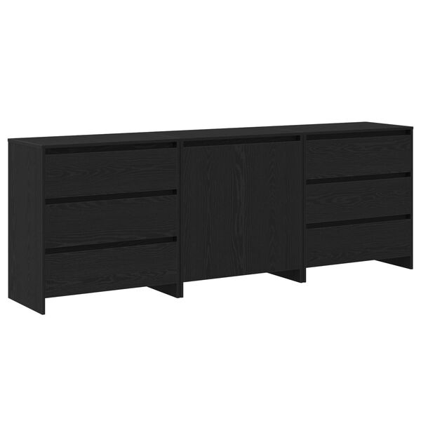 vidaXL Buffet 3 pcs Preto 70 x 41 x 75 cm Madeira processada