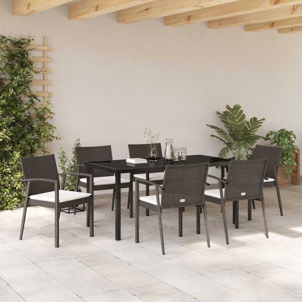 vidaXL Conjunto de Jantar para Jardim 7 pcs Marrom e Preto