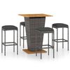vidaXL 5 pcs conjunto de bar p/ jardim c/ almofad&otilde;es vime PE cinzento