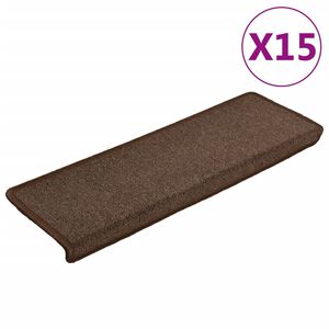 vidaXL Tapetes de escada 15 pe&ccedil;as 65x21x4 cm marrom com borda retangular