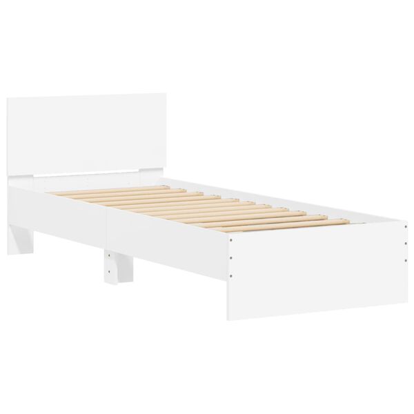vidaXL Estrutura de cama com cabeceira e luzes LED 75x190 cm branco
