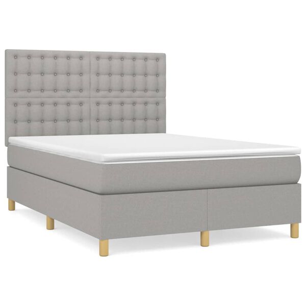 vidaXL Cama com molas/colch&atilde;o 140x190 cm tecido cinzento-claro