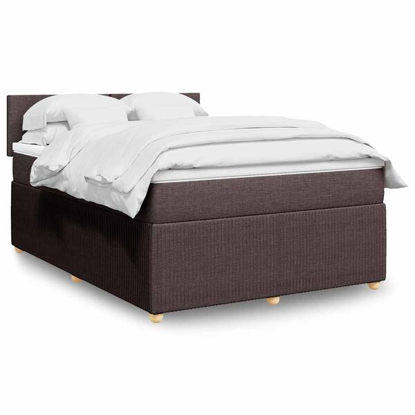 vidaXL Cama com molas/colch&atilde;o 140x190 cm tecido castanho-escuro